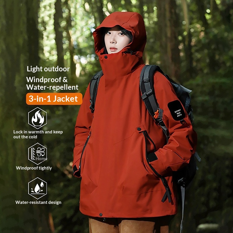 Boy Mountain Style Damen 3-in-1 Jacke Herren Outdoor Winddicht Wasserdicht Locker Übergröße Mantel Herausnehmbares Innenfutter_voghion.com