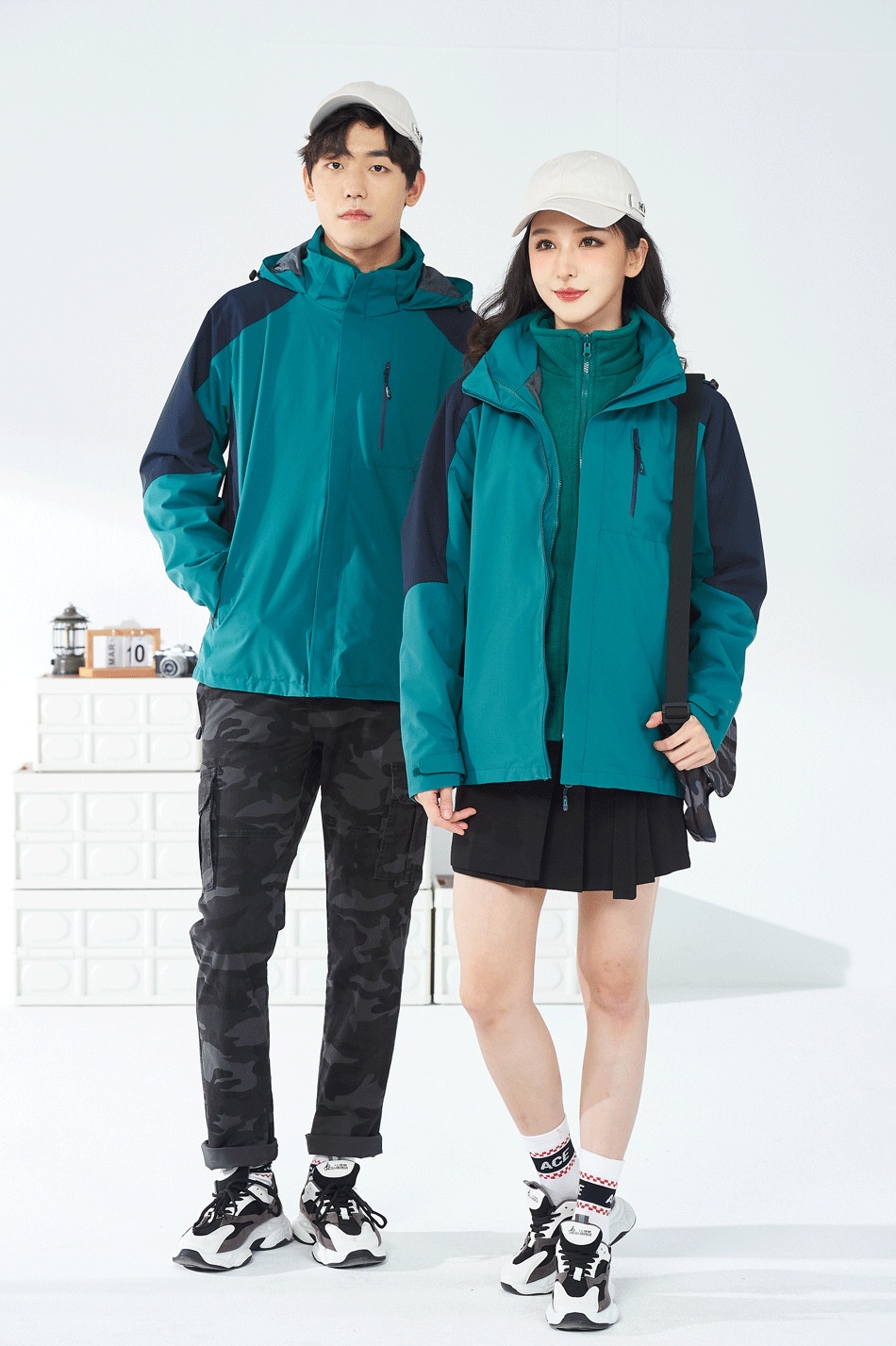 boy Boy Unisex Fleece-Lined Thickened Two-Piece Set Three-in-One Waterproof Breathable Mountaineer Ski Jacket With_voghion.com