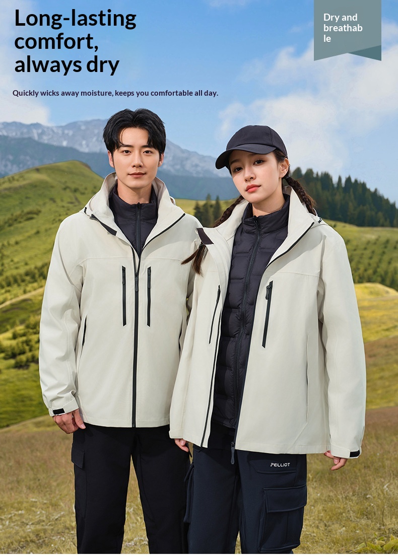 Boy Damen Drei-in-Eins Fleece-Daunenjacke mit wind- und wasserdichtem Futter für Outdoor-Reisen, geeignet für Damen und Herren, Kälteschutz_voghion.com