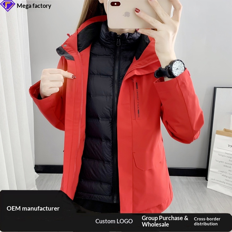 Sommerwanderanzug für Jungen mit Daunenfutter für Herren, Outdoor-Arbeitsbekleidung, wasser- und winddicht, 3-in-1 wasserabweisend_voghion.com