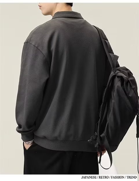 Chłopięca koszulka polo męska American High Street z długim rękawem 2023 Nowa biała kurtka z kołnierzykiem wiosenno-jesienna_voghion.com