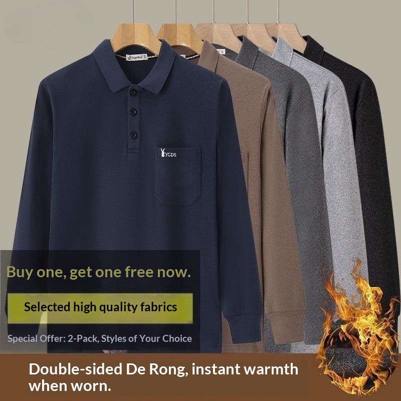 Jungen-Poloshirt für Herren, Herbst/Winter, doppelseitig, Fleece, langärmelig, mit Umlegekragen, Thermounterwäsche._voghion.com