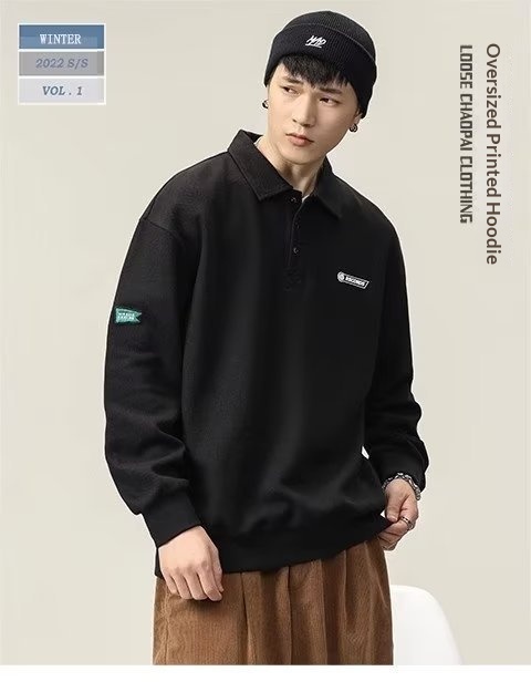 Chłopięca koszulka polo męska American High Street z długim rękawem 2023 Nowa biała kurtka z kołnierzykiem wiosenno-jesienna_voghion.com