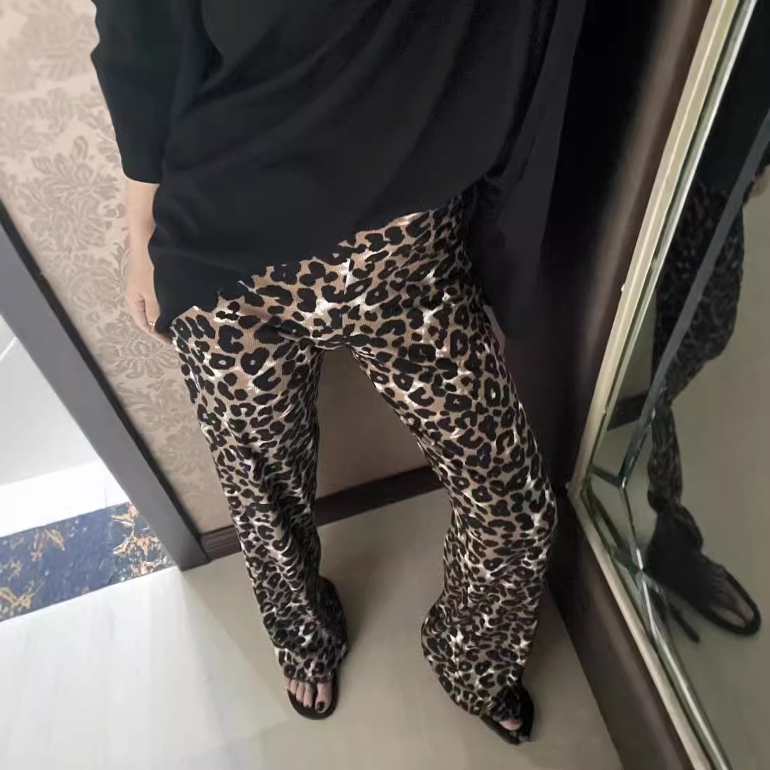 girl Skin-Friendly Fashionable Low-Waist Thin Long With Lace And Draped Leopard Print Straight-Leg Casual Wide-Leg Pants For_voghion.com