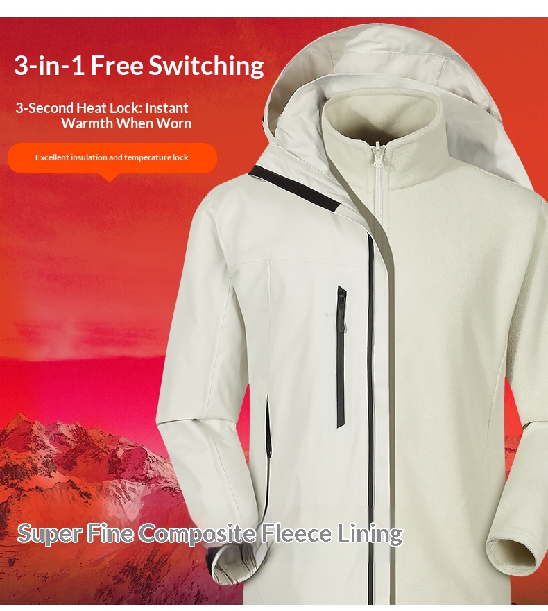 Boy Damen Drei-in-Eins Fleece-Daunenjacke mit wind- und wasserdichtem Futter für Outdoor-Reisen, geeignet für Damen und Herren, Kälteschutz_voghion.com