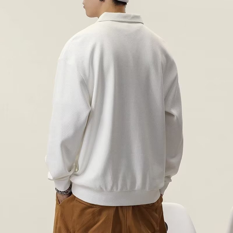 Chłopięca koszulka polo męska American High Street z długim rękawem 2023 Nowa biała kurtka z kołnierzykiem wiosenno-jesienna_voghion.com