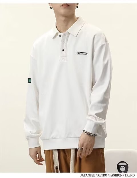 Chłopięca koszulka polo męska American High Street z długim rękawem 2023 Nowa biała kurtka z kołnierzykiem wiosenno-jesienna_voghion.com