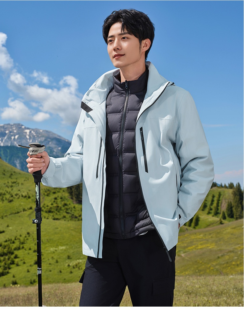 Boy Damen Drei-in-Eins Fleece-Daunenjacke mit wind- und wasserdichtem Futter für Outdoor-Reisen, geeignet für Damen und Herren, Kälteschutz_voghion.com