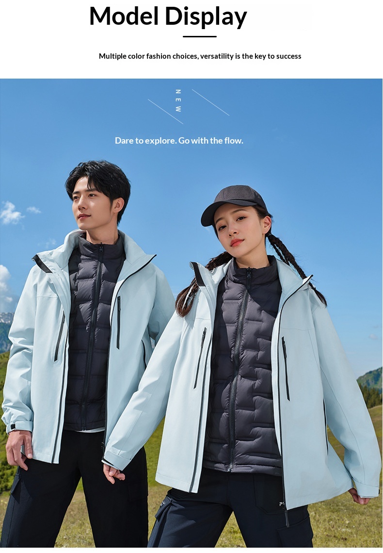 Boy Damen Drei-in-Eins Fleece-Daunenjacke mit wind- und wasserdichtem Futter für Outdoor-Reisen, geeignet für Damen und Herren, Kälteschutz_voghion.com