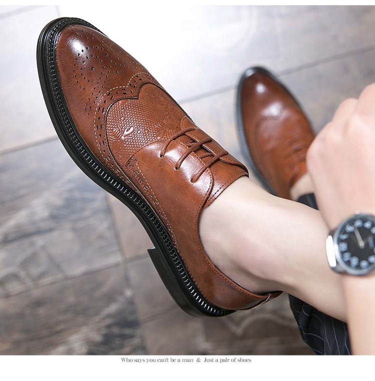 Voyage 2025 New Korean Style Brogue Men's British Business Formal Leather Hairstylist Work Trendy Shoes_voghion.com