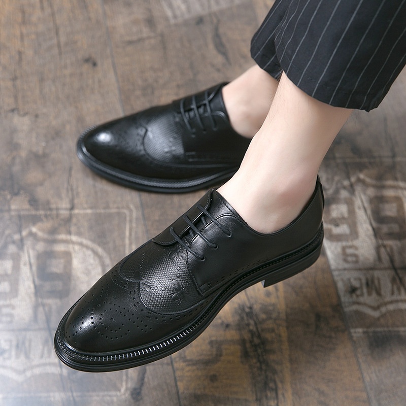 Voyage 2025 New Korean Style Brogue Men's British Business Formal Leather Hairstylist Work Trendy Shoes_voghion.com