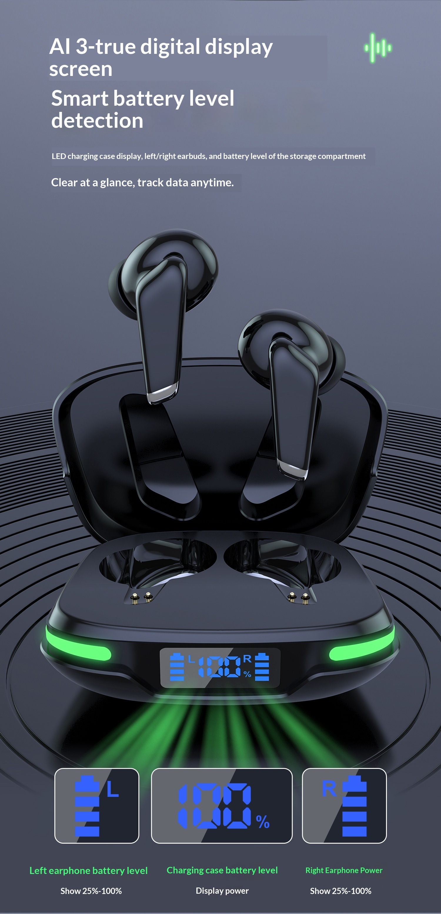 NeoGear NeoGear Cross-border New F9-U26 Wireless LED Smart Display digitale a tre schermi Auricolari Bluetooth touch ad alta qualità del suono_voghion.com