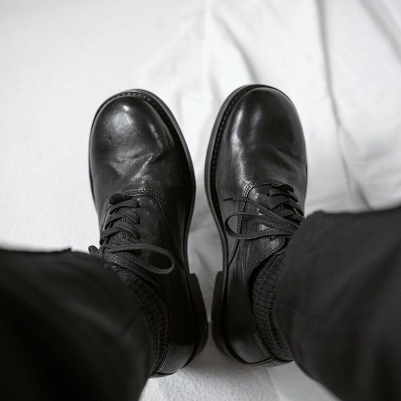 WalkPrime Japanese Retro For Men Dark Black Yamamoto Handmade Trendy Unique Vintage Genuine Leather Soft Cowhide Shoes Summer_voghion.com