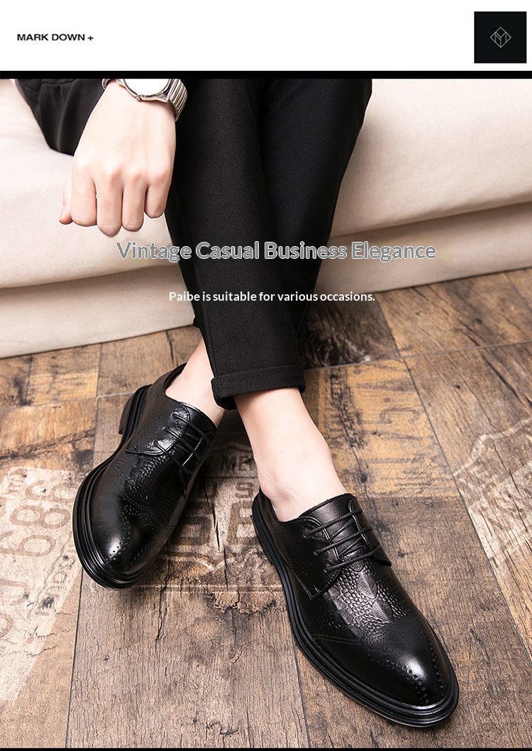 Sapatos casuais masculinos Voyage de cano baixo, bico fino, estilo brogue retrô, em couro, respiráveis e ideais para o outono e inverno._voghion.com