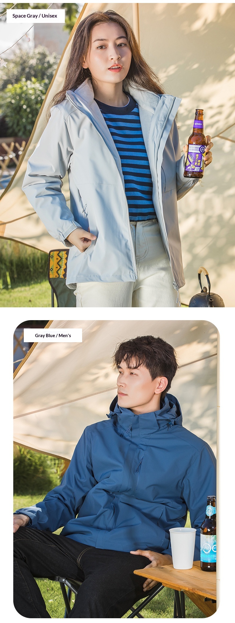 boy Boy New Outdoor Hiking 3-in-1 Jacket Men Windproof Waterproof Solid Color Two-Piece Set Women Coat Group Purchase Label_voghion.com