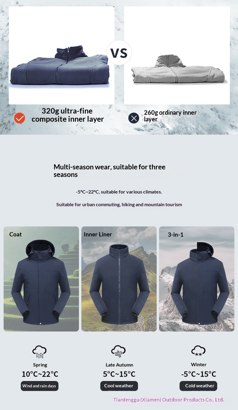 Boy Outdoor 3-in-1 Jacke Herren Trendige Kälteschutzbekleidung Damen Zweiteiliger Skianzug Winddicht Wasserdicht Maßanfertigung_voghion.com