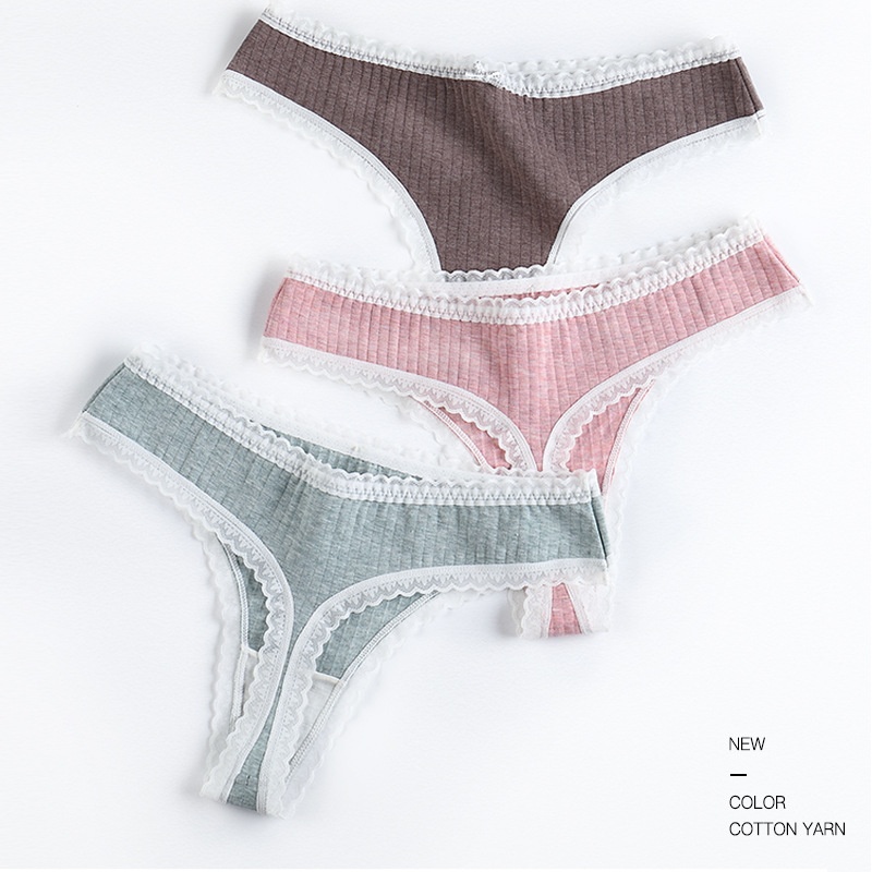 Eros Lab Colorful Cotton Women's Thong Panties Mulberry Silk Antibacterial Underwear Sexy Lace Seamless Plus Size T-Pants Fashion_voghion.com
