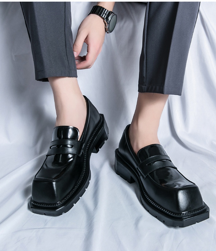 WalkPrime Formal Square Toe Leather For Men Britih Style In Caual Groommen Suit Black Thick-Soled Height-Increaing Derby_voghion.com