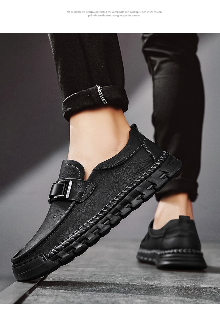 Voyage Cross-Border Export Large Size Hand-Sewn Casual Soft Sole Wide Toe Business Leather Shoes Men's Slip-On Loafers_voghion.com