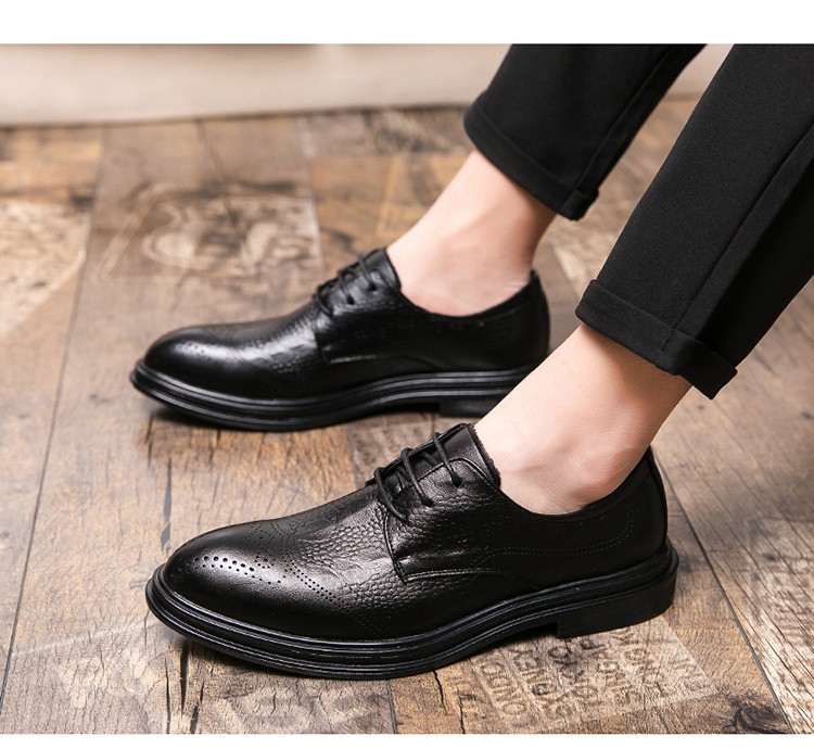 Sapatos casuais masculinos Voyage de cano baixo, bico fino, estilo brogue retrô, em couro, respiráveis e ideais para o outono e inverno._voghion.com