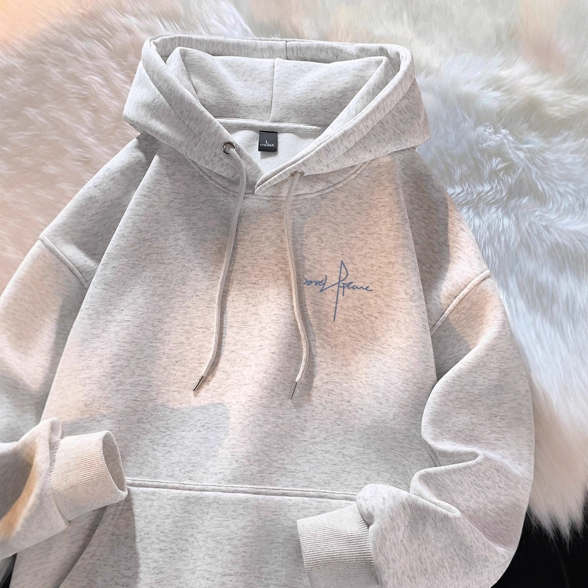 Pulse Men's Hooded Sweatshirt Autumn Winter Fleece Lined Thick Versatile Trendy Brand Letter Print American Style Student Top_voghion.com