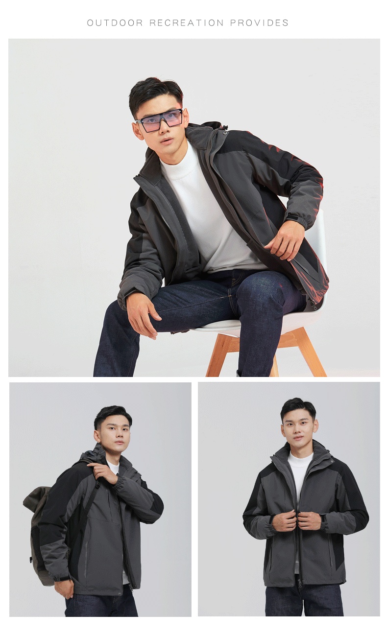 boy Boy Outdoor 3-in-1 Detachable Unisex Workwear Soft Shell Waterproof Windproof Quick-Dry Hooded Jacket_voghion.com