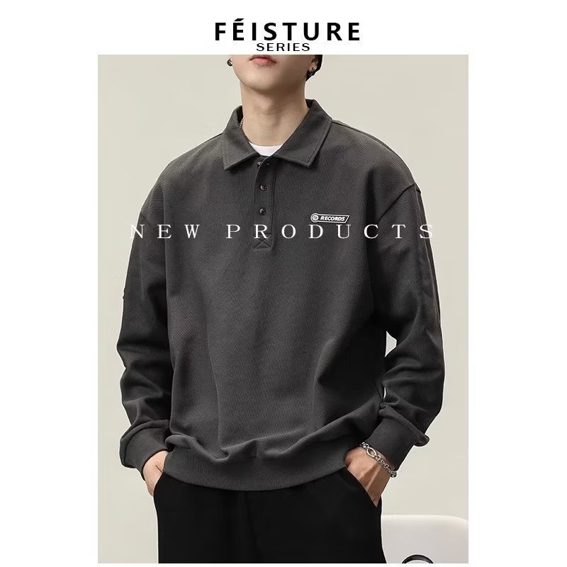 Chłopięca koszulka polo męska American High Street z długim rękawem 2023 Nowa biała kurtka z kołnierzykiem wiosenno-jesienna_voghion.com