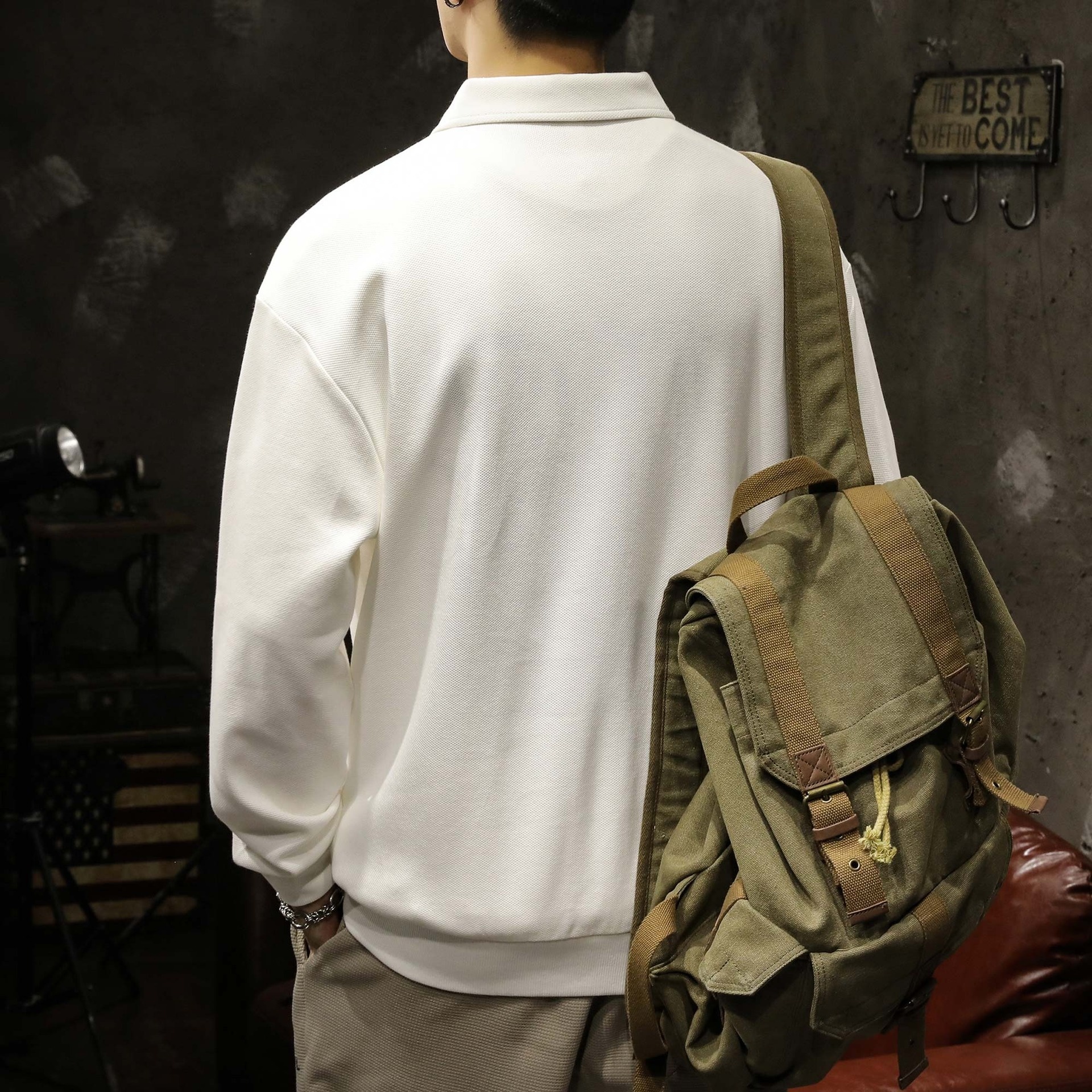 boy Boy American High Street Polo Shirt Men's Cotton Fleece Sweatshirt Long Sleeve Autumn Winter New White Turn-down Collar Top_voghion.com