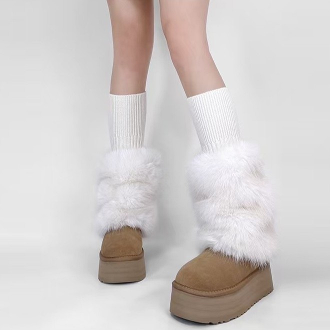Voyage Plush Leg Warmers Warm Leggings Boot Mink Fur Hot Girl Y2K Retro Slouch Cross-Border Knitted Socks Covers_voghion.com