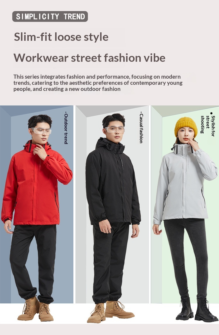 Giacca a vento ispessita da esterno per uomo e donna, set tre in uno da 0,05 kg, staccabile, antivento e impermeabile_voghion.com