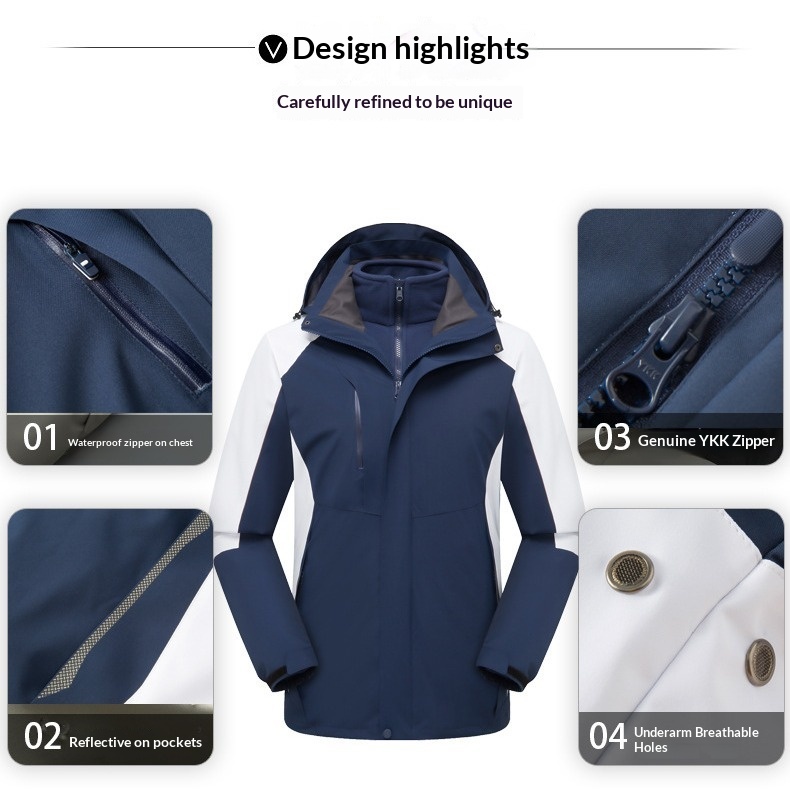 boy Boy Outdoor 3-in-1 Detachable Unisex Workwear Soft Shell Waterproof Windproof Quick-Dry Hooded Jacket_voghion.com
