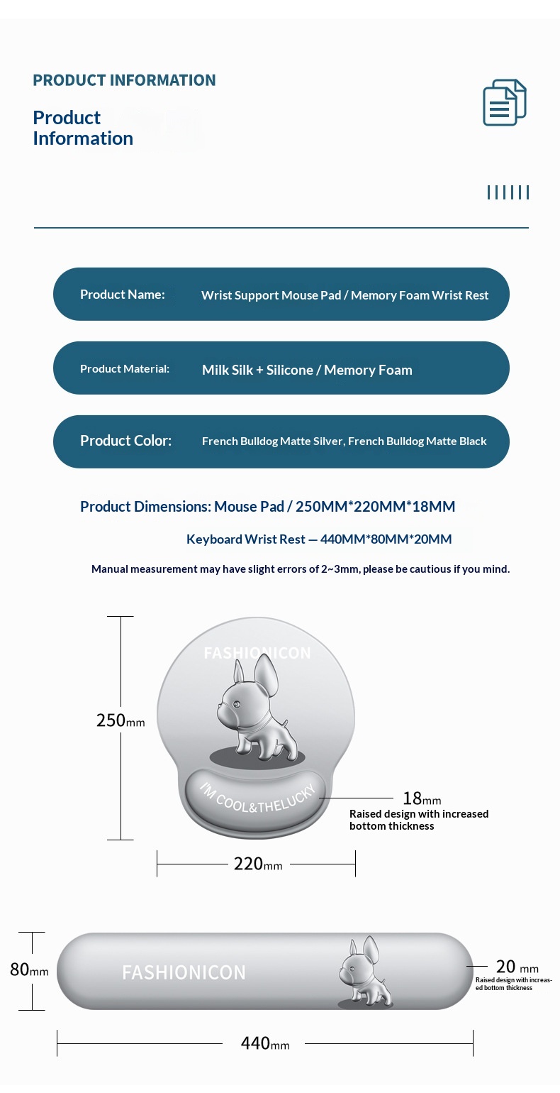 NeoGear NeoGear NeoGear Neue Maus-Tastatur-Handauflage, trendiges, niedliches, rutschfestes Handgelenkpolster, Französische Bulldogge 3D, Großhandel_voghion.com