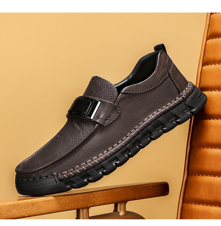 Voyage Cross-Border Export Large Size Hand-Sewn Casual Soft Sole Wide Toe Business Leather Shoes Men's Slip-On Loafers_voghion.com