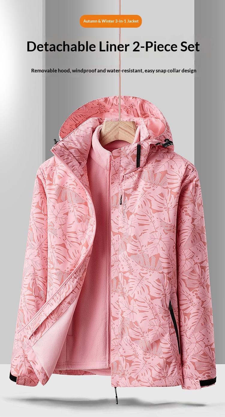 Erkek Çocuk Kadın İlkbahar Sonbahar Kış Üçü Bir Arada Çıkarılabilir Rüzgar Geçirmez Su Geçirmez Yürüyüş Kayak Ceketi Erkek Polar Astarlı Kalınlaştırılmış_voghion.com