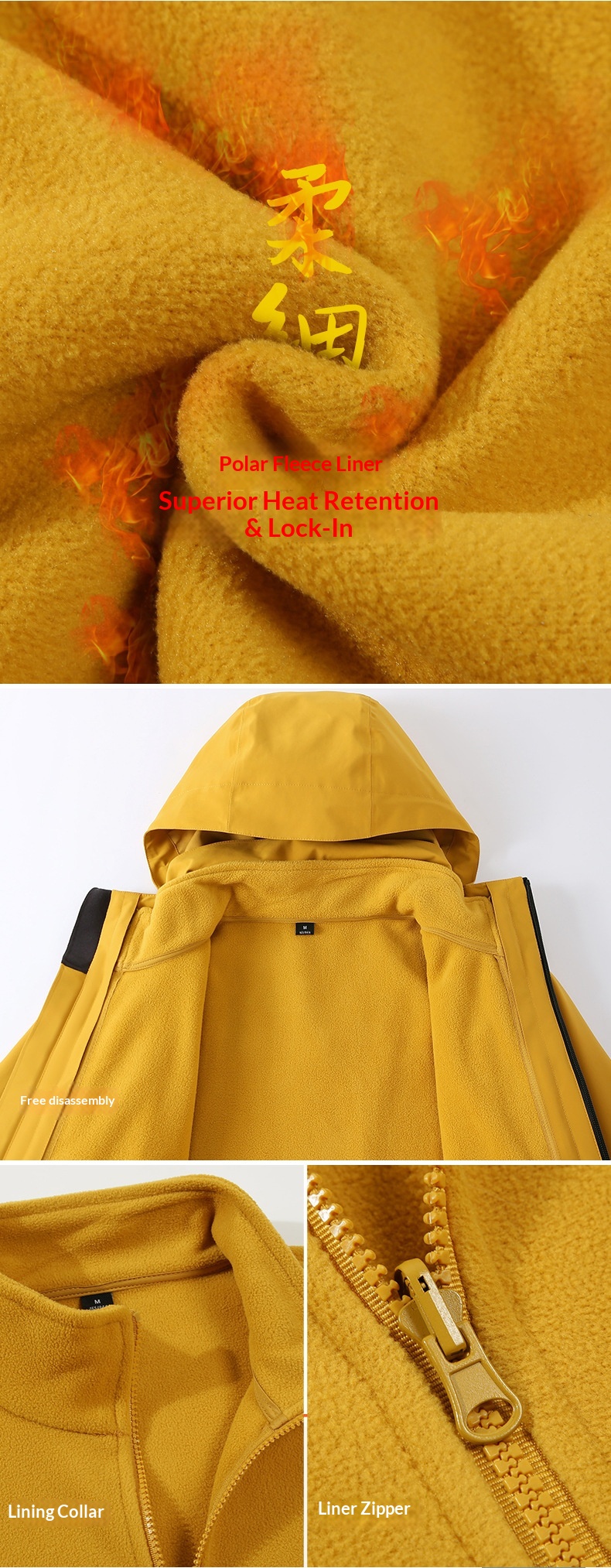 Boy Damen Drei-in-Eins Fleece-Daunenjacke mit wind- und wasserdichtem Futter für Outdoor-Reisen, geeignet für Damen und Herren, Kälteschutz_voghion.com