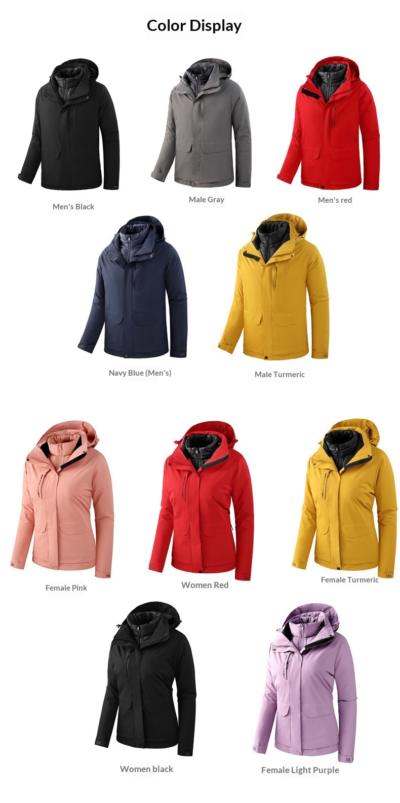 Sommerwanderanzug für Jungen mit Daunenfutter für Herren, Outdoor-Arbeitsbekleidung, wasser- und winddicht, 3-in-1 wasserabweisend_voghion.com