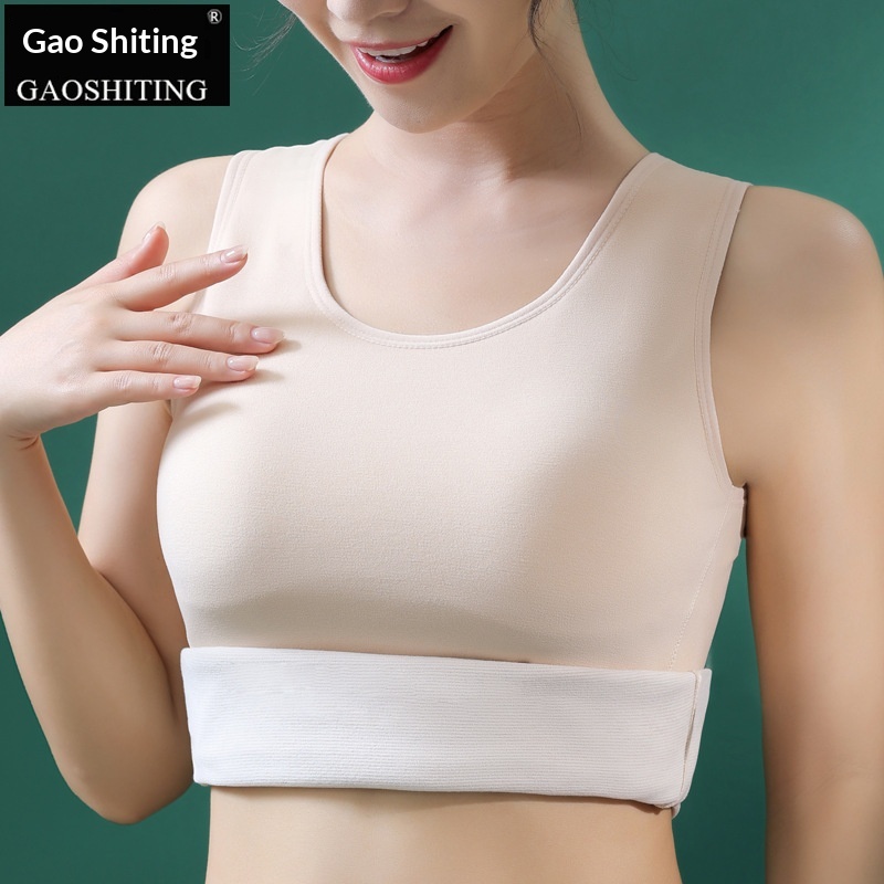 girl Autumn Winter New Large Size Brushed Warm Vest With Chest Pad Women's Base Shirt Thickened Fleece Camisole Underwear_voghion.com