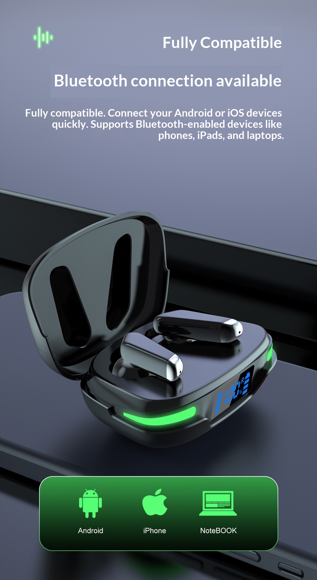 NeoGear NeoGear Cross-border New F9-U26 Wireless LED Smart Display digitale a tre schermi Auricolari Bluetooth touch ad alta qualità del suono_voghion.com