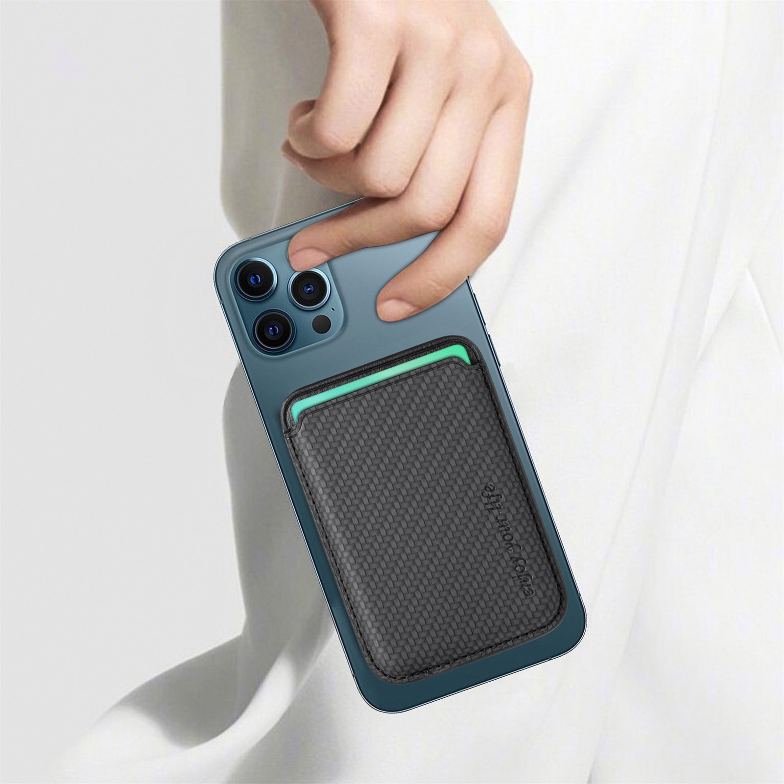 TechGlobe Compatible With Magnetic Fiber Texture Back Sticker IPhone 15 Holder Wallet Style Card Slot Case_voghion.com