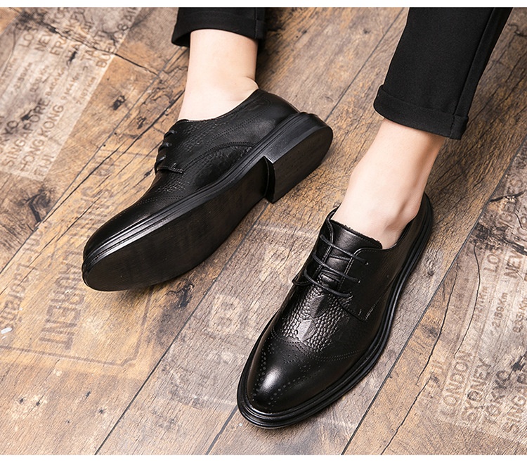 Sapatos casuais masculinos Voyage de cano baixo, bico fino, estilo brogue retrô, em couro, respiráveis e ideais para o outono e inverno._voghion.com