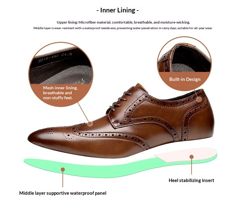 Voyage 2024 Nuovo stile, scarpe formali con aumento di altezza per uomo, in vera pelle, brogue, da ufficio, da uomo, da sposa_voghion.com