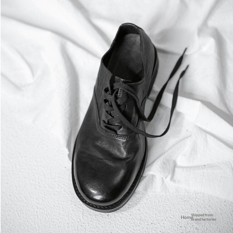 WalkPrime Japanese Retro For Men Dark Black Yamamoto Handmade Trendy Unique Vintage Genuine Leather Soft Cowhide Shoes Summer_voghion.com