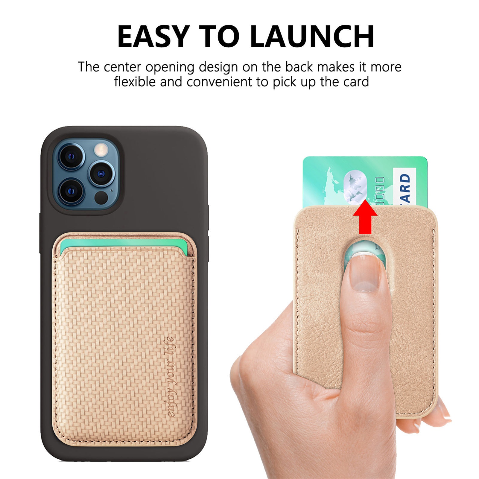 TechGlobe Compatible With Magnetic Fiber Texture Back Sticker IPhone 15 Holder Wallet Style Card Slot Case_voghion.com