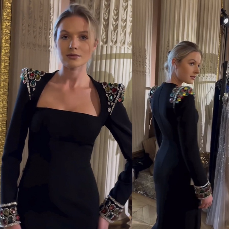 Robe de soirée longue ChicShe haut de gamme, ornée de diamants colorés et travaillés avec soin, idéale pour le commerce extérieur. Robe bandage_voghion.com