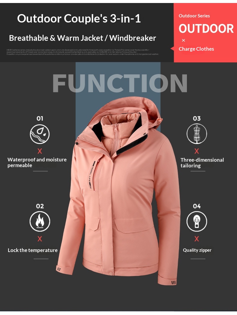 Sommerwanderanzug für Jungen mit Daunenfutter für Herren, Outdoor-Arbeitsbekleidung, wasser- und winddicht, 3-in-1 wasserabweisend_voghion.com