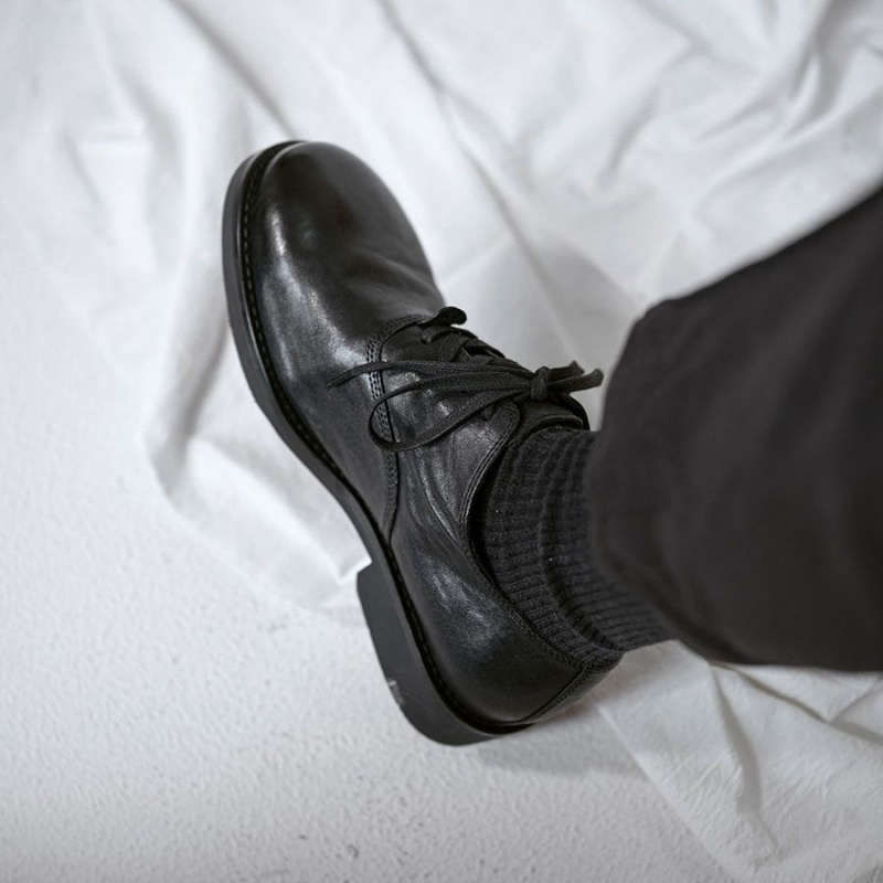 WalkPrime Japanese Retro For Men Dark Black Yamamoto Handmade Trendy Unique Vintage Genuine Leather Soft Cowhide Shoes Summer_voghion.com