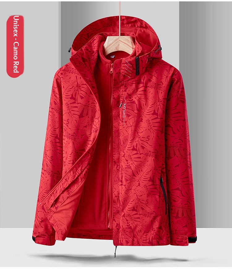 Erkek Çocuk Kadın İlkbahar Sonbahar Kış Üçü Bir Arada Çıkarılabilir Rüzgar Geçirmez Su Geçirmez Yürüyüş Kayak Ceketi Erkek Polar Astarlı Kalınlaştırılmış_voghion.com