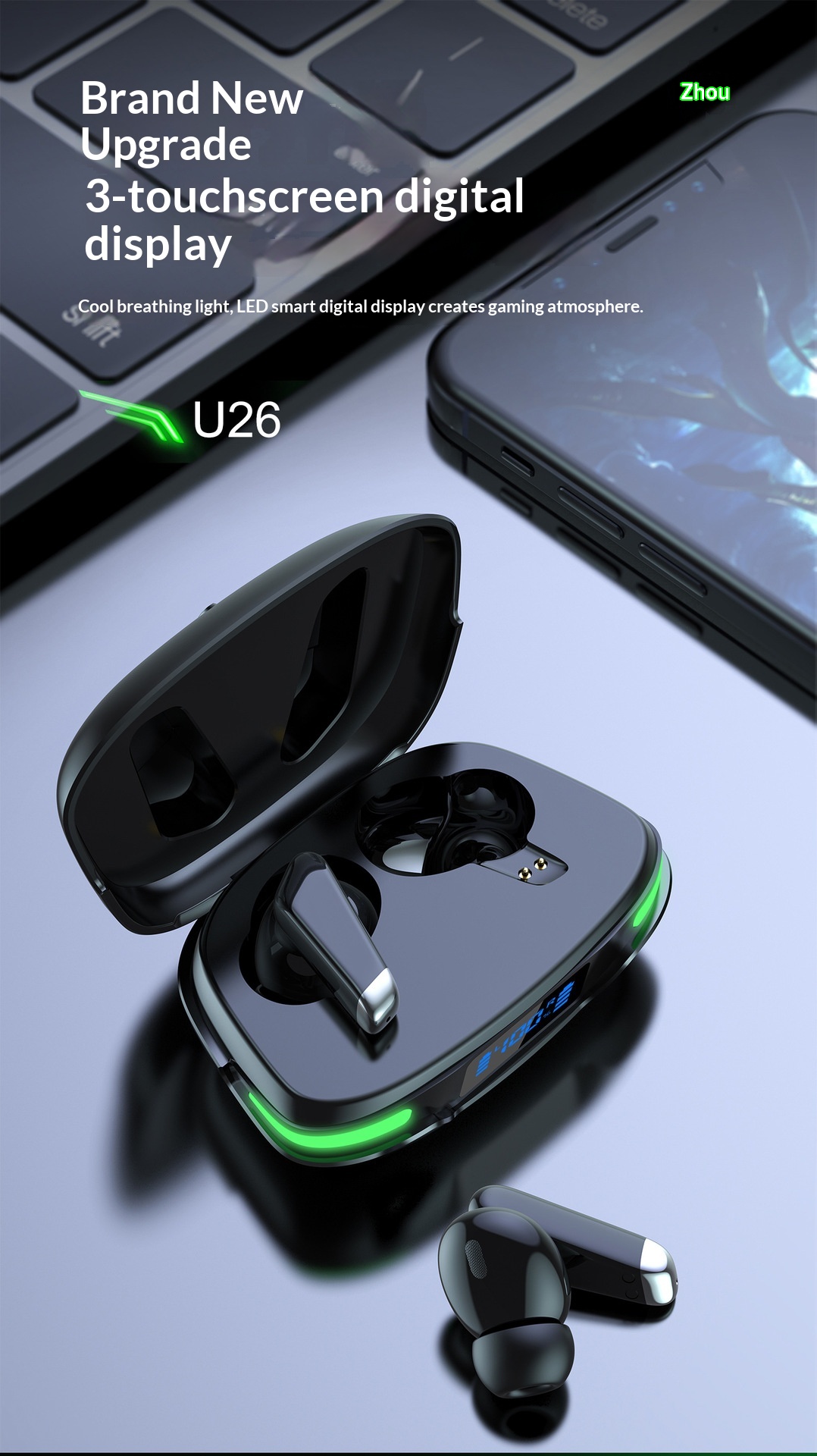 NeoGear NeoGear Cross-border New F9-U26 Wireless LED Smart Display digitale a tre schermi Auricolari Bluetooth touch ad alta qualità del suono_voghion.com