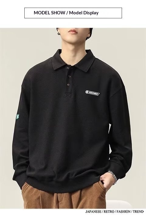 Chłopięca koszulka polo męska American High Street z długim rękawem 2023 Nowa biała kurtka z kołnierzykiem wiosenno-jesienna_voghion.com