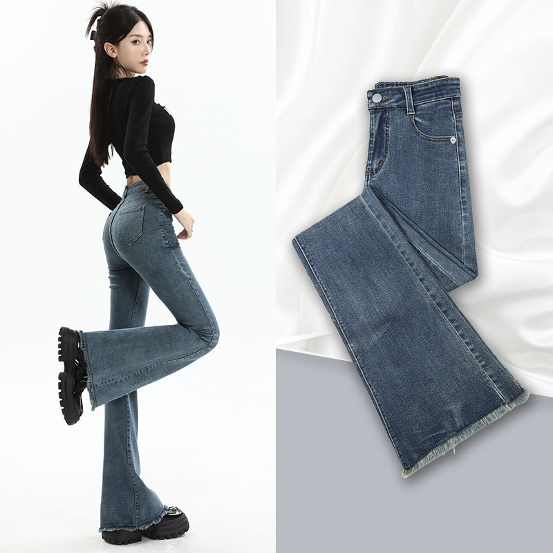 girl Flared Jeans For Women Spring Autumn 2025 New High Waist Slimming American Retro Petite Bootcut Pants_voghion.com